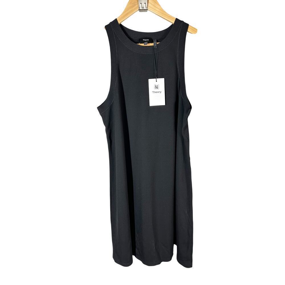 Theory Rib-Neck Sleeveless Mini Tank Dress Black Interlock Knit Large